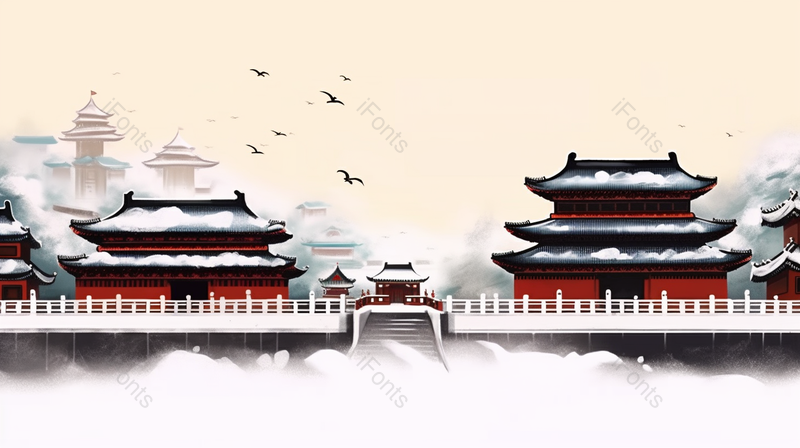 唯美故宫雪景中国风手绘水墨画,插画/手绘图,插画/手绘图库,插画/手绘图下载,插画/手绘